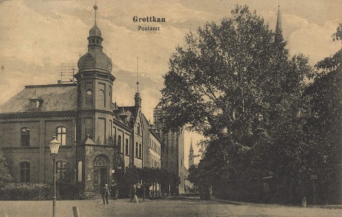 Post office in Grottkau, Prussian county in Upper Silesia, today in the Polish Voivodeship of