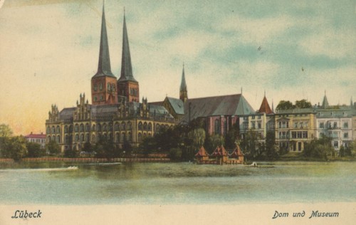 Cathedral of Lübeck, Schleswig-Holstein, Germany, view from ca 1910, digital reproduction of a