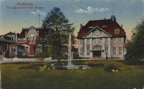 Railroad station of Nordhausen, Thuringia, Germany, view from ca 1910, digital reproduction of a