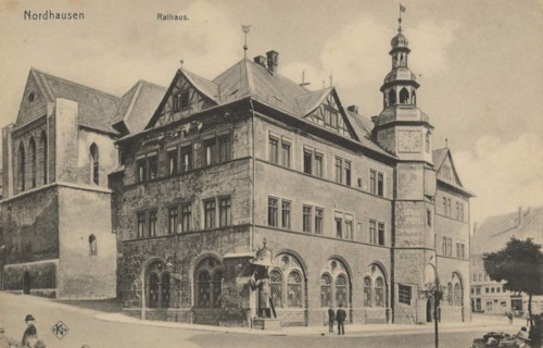 Town hall of Nordhausen, Thuringia, Germany, view from ca 1910, digital reproduction of a public