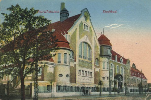 City bath of Nordhausen, Thuringia, Germany, view from ca 1910, digital reproduction of a public