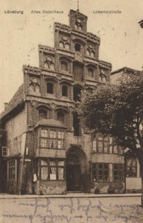 old gabled house in Lüneburg, Lower Saxony, Germany, view from ca 1910, digital reproduction of a