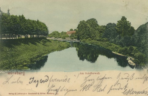 Am Schifferwall in Lüneburg, Lower Saxony, Germany, view from ca 1910, digital reproduction of a