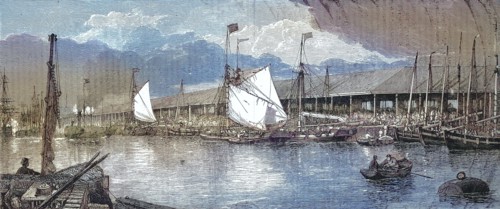 The fish market in the fishing port of Yarmouth in 1868