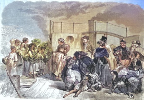 Passengers on the deck of a steamboat on the Danube near Budapest
