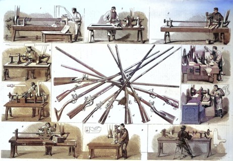 1869, gun making, gun industry, gunsmith, Dreisse gun factory in Liege, Liège, Belgium, Historical,