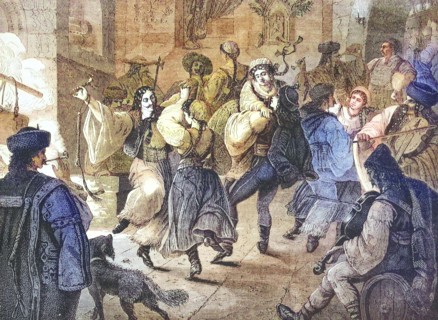 Dance at carnival in a village inn