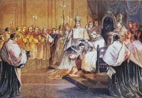 Pope Pius IX presents the cardinal's hat to Lucien-Louis-Joseph-Napoleon Bonaparte