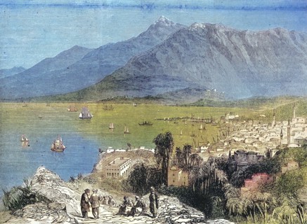 The port of Beirut and the mountainous landscape in the background