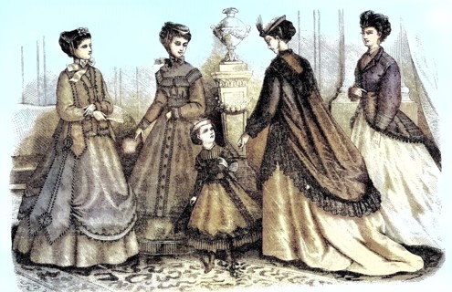 four women and two girls in current spring fashion