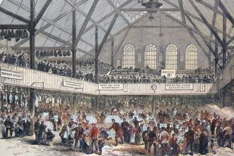 The market hall in the Whitechapel district of London in 1869