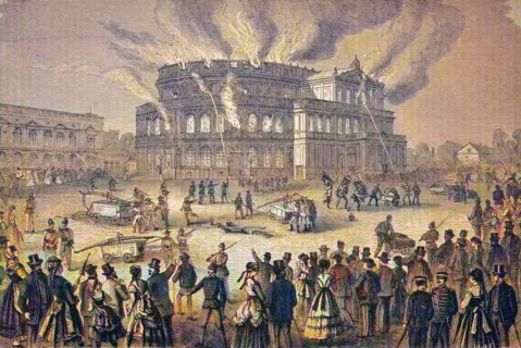 Fire in the court theater in Dresden