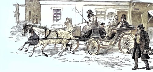 Traveling by horse-drawn carriage