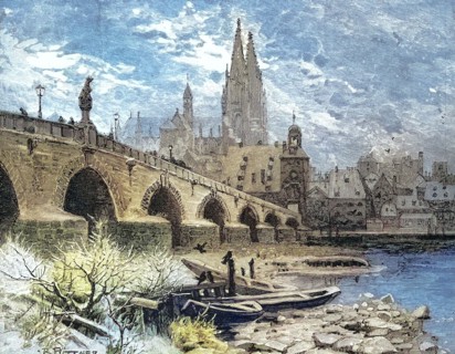 The Stone Bridge over the Danube in Regensburg in 1879