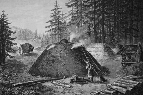 Charcoal Burner With Charcoal Pile