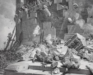 Ostrogoths With King Bitiges Attack Rome In 537. The Romans Defend The City And Cast Marble Statues