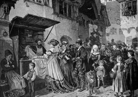 Typical Market Scene In The Middle Ages In Germany