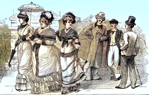 Elegant Ladies And Gentlemen Of High Society On A Walk On A Sunday Afternoon