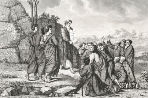 Moses when descending from Mount Sinai with the Tablets of the Law.