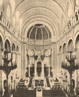 Interior view of the Paris synagogue on Rue Victoire