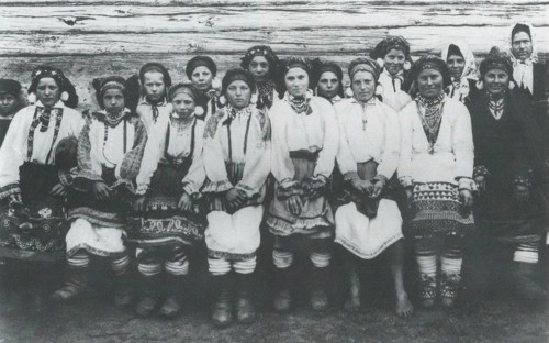 Russian girls in traditional folk costumes circa  before 1917