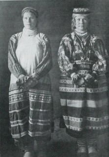 Two Russian women in folk costumes circa  before 1917
