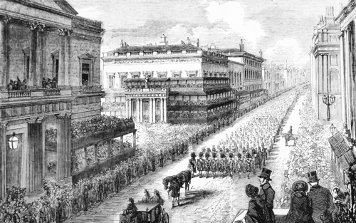 The funeral procession of the Duke of Wellington along Pall Mall.
