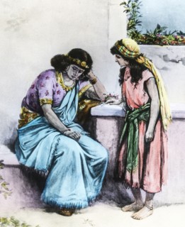 Namaan's Slave Girl With Nahmaan's Wife Talking At Table.