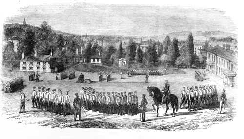 Foot guards on squad drill, St John's Wood barracks.