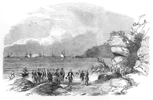 Laying down the meditereanean electric telegraph cable at Spezzia.