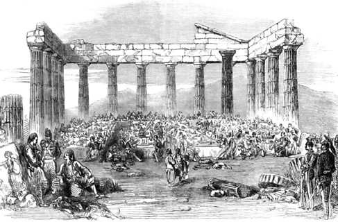 Fete to officers of the English and French forces and the Greek army and navy in the Acropolis during the English, French occpation of Athen.