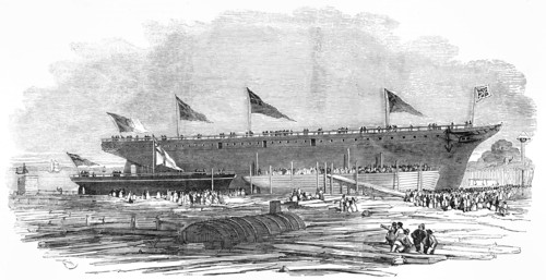 Launch of H.M. Gunboat Pelter and the Portuguese Steam ship Dom Pedro Secondo at Northfleet.