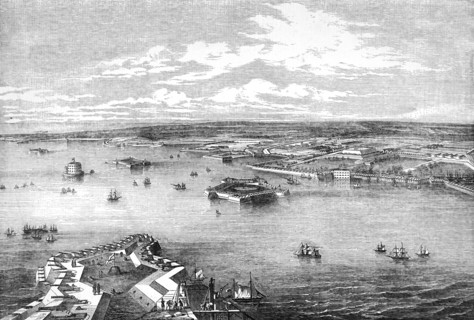 Cronstadt, from the narrow part of the channel nearest St Petersburg.