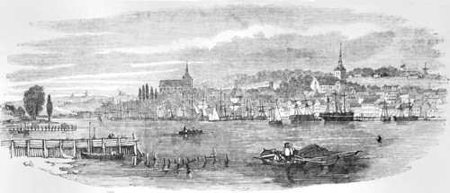 The river at Flensburg, Germany, with sailing ships and boats.