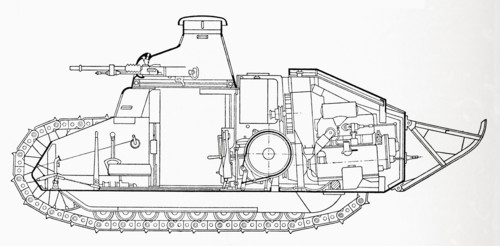 A Renault FT, frequently referred to in post-World War I literature as the "FT-17", "FT17"or Mosquito tank, French light tank.