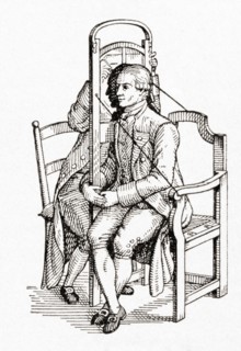 A silhouette chair invented to make it possible to copy a profile in a single sitting.