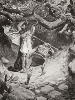 The death of Absalom or Avshalom during the Battle of the Wood of Ephraim.