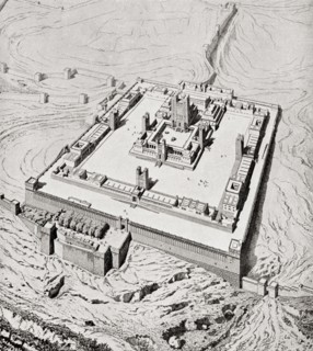 Artist's interpretation of Solomon's Temple, Jerusalem before its destruction by Nebuchadnezzar II after the Siege of Jerusalem of 587 BC.