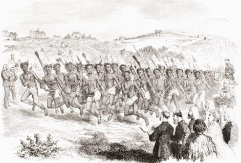 War dance of the Ngai Te Rangi or Ngaiterangi, Maori indigenous Polynesian people of Tauranga.