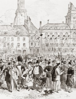 English tourists disembarking at the port of Calais, France for the The International Exposition of 1867.