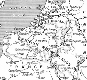 Map of the Spanish Netherlands following the peace treaty of Utrecht in 1713.