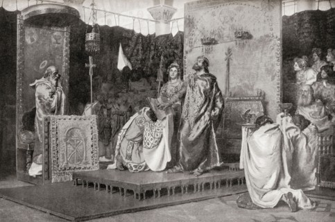 Conversion of Reccared from Arianism to Catholicism in 587 AD.