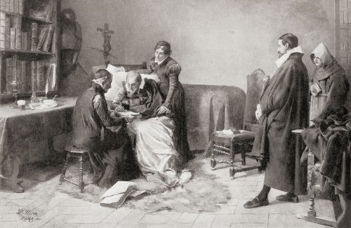 Cervantes during his last illness completing his romance Persiles and Sigismundo.