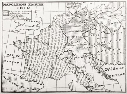 Map showing Napoleon's Empire, France.