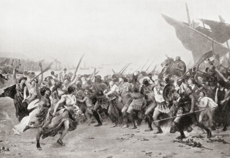 The Athenians rejoicing their victory after the naval Battle of Salamis.