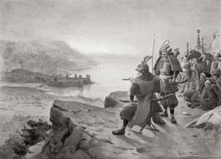 Yoshitsune inspecting the defences of the Taira Army. Minamoto no Yoshitsune.