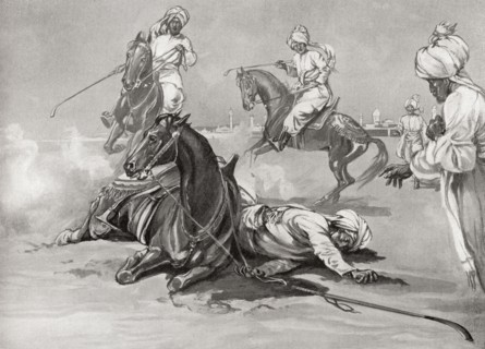 The death of Qutb al-Din Aibak as a result of a fall from his horse while playing Chaugan.