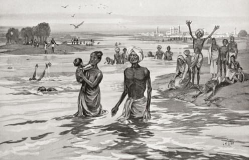 Famine sufferers drown themselves in the river Jamna aka Yamuna after a 13th century famine in northern India.