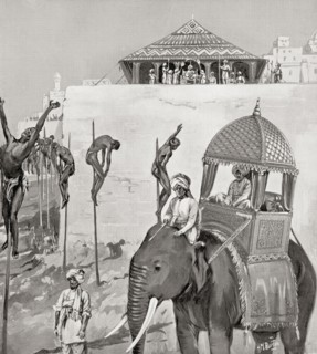 Khusrau compelled to watch his supporters impaled, his punishment after his failed rebellion against his father Jahangir.