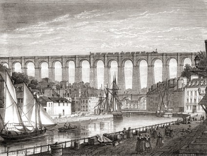 The railway from Paris to Brest crossing the Morlaix Viaduct, France.